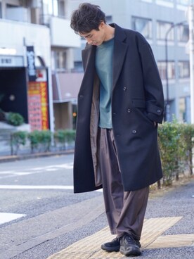 「CASPER JOHN（キャスパージョン）のアイテム（チェスターコート）」を使った、YOSHIさん（メンズ・171cm）の冬コーディネート