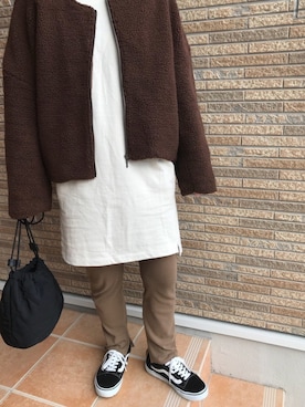 「BLACK BY MOUSSY（ブラックバイマウジー）のアイテム（ノーカラージャケット）」を使った、Nodaさん（レディース・156cm）の秋コーディネート