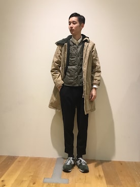 「OMNIGOD（オムニゴッド）のアイテム（モッズコート）」を使った、OMNIGOD みなとみらい東急スクエアさん（メンズ・180cm）の秋コーディネート