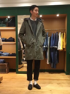 「OMNIGOD（オムニゴッド）のアイテム（モッズコート）」を使った、OMNIGOD みなとみらい東急スクエアさん（メンズ・180cm）の秋コーディネート