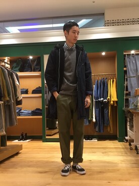 「OMNIGOD（オムニゴッド）のアイテム（モッズコート）」を使った、OMNIGOD みなとみらい東急スクエアさん（メンズ・180cm）の冬コーディネート
