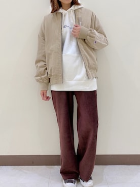 「Champion（チャンピオン）のアイテム（その他アウター）」を使った、てらちゃんさん（レディース・164cm）の秋コーディネート