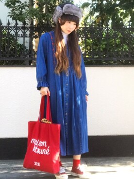 「メゾン キツネ(MAISON KITSUNE)」｜「アイテム（ワンピース/ドレス）」を使った、yumika🍭🍭さん（レディース・153cm）の秋コーディネート