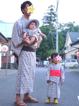 「むぎわら帽子」｜「アイテム（浴衣）」を使った、runo_runoさん（キッズ・60cm）の夏コーディネート