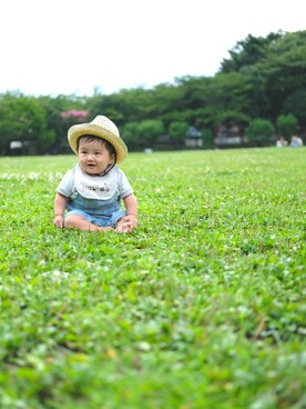 「0歳6ヶ月」｜「アイテム（オールインワン・サロペット）」を使った、runo_runoさん（キッズ・60cm）の夏コーディネート