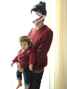 「パパと息子」｜「アイテム（ハンチング/ベレー帽）」を使った、runo_runoさん（キッズ・70cm）の冬コーディネート