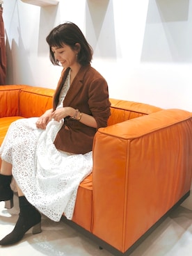 「ETRE TOKYO（エトレトウキョウ）のジオメトリックレースワンピース（ワンピース）」を使った、marieさん（レディース・162cm）の秋コーディネート