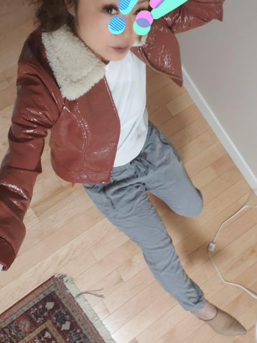 「nylon jacket、jogger pants、レトロ、しょうわ、40代ファッション」｜「ZARAのアイテム（スウェットパンツ、グリーン系）」を使った、coconuts22さん（レディース・153cm）の冬コーディネートの1枚目の写真