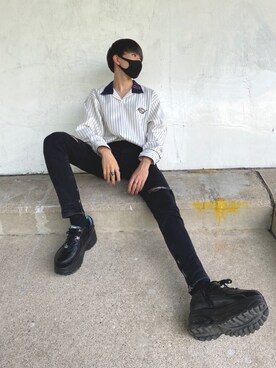 「ROMANTIC CROWN（ロマンティッククラウン）のアイテム（Tシャツ/カットソー、ホワイト系）」を使った、nagi0903さん（メンズ）の春コーディネート