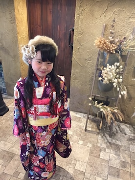 「ロングヘア」｜「アイテム（浴衣）」を使った、kaoりいさん（キッズ・110cm）の秋コーディネート