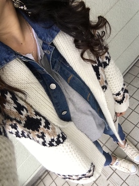 「Ungrid（アングリッド）のインディゴフレイドヘムストスリ（デニムパンツ）」を使った、c.cさん（レディース・153cm）の冬コーディネート