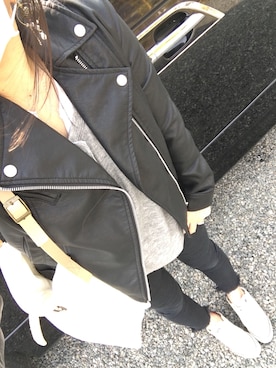 「reca（レカ）のアイテム（ライダースジャケット）」を使った、c.cさん（レディース・153cm）の冬コーディネート
