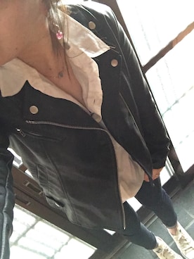 「reca（レカ）のアイテム（ライダースジャケット）」を使った、c.cさん（レディース・153cm）の冬コーディネート