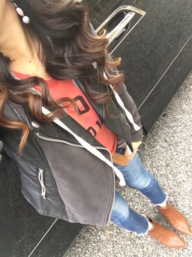 「Ungrid（アングリッド）のインディゴフレイドヘムストスリ（デニムパンツ）」を使った、c.cさん（レディース・153cm）の春コーディネート