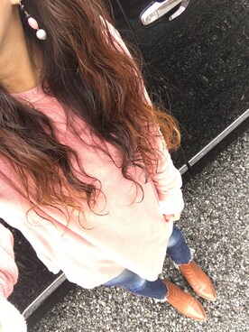 「Ungrid（アングリッド）のインディゴフレイドヘムストスリ（デニムパンツ）」を使った、c.cさん（レディース・153cm）の秋コーディネート