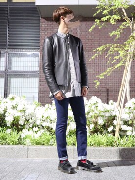 「タッセルローファー」｜「アイテム（ライダースジャケット）」を使った、ka2kiさん（メンズ・168cm）の春コーディネート