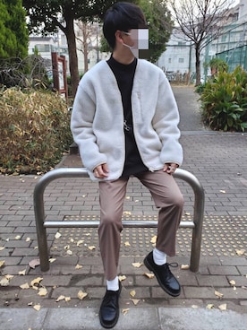 「GUコーデ」｜「アイテム（ノーカラージャケット）」を使った、ka2kiさん（メンズ・168cm）の冬コーディネート