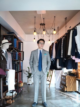 「アイテム（スーツジャケット、シルバー系）」を使った、lookstyleさん（メンズ・174cm）の夏コーディネート