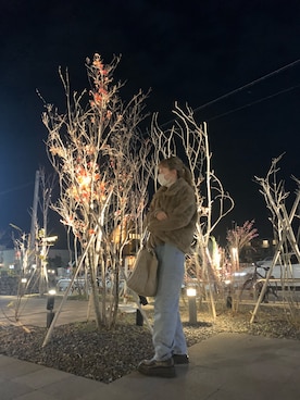 「LOWRYS FARM（ローリーズファーム）のCONEハイライズワイドデニム　800874（デニムパンツ）」を使った、Amyさん（レディース・158cm）の冬コーディネート