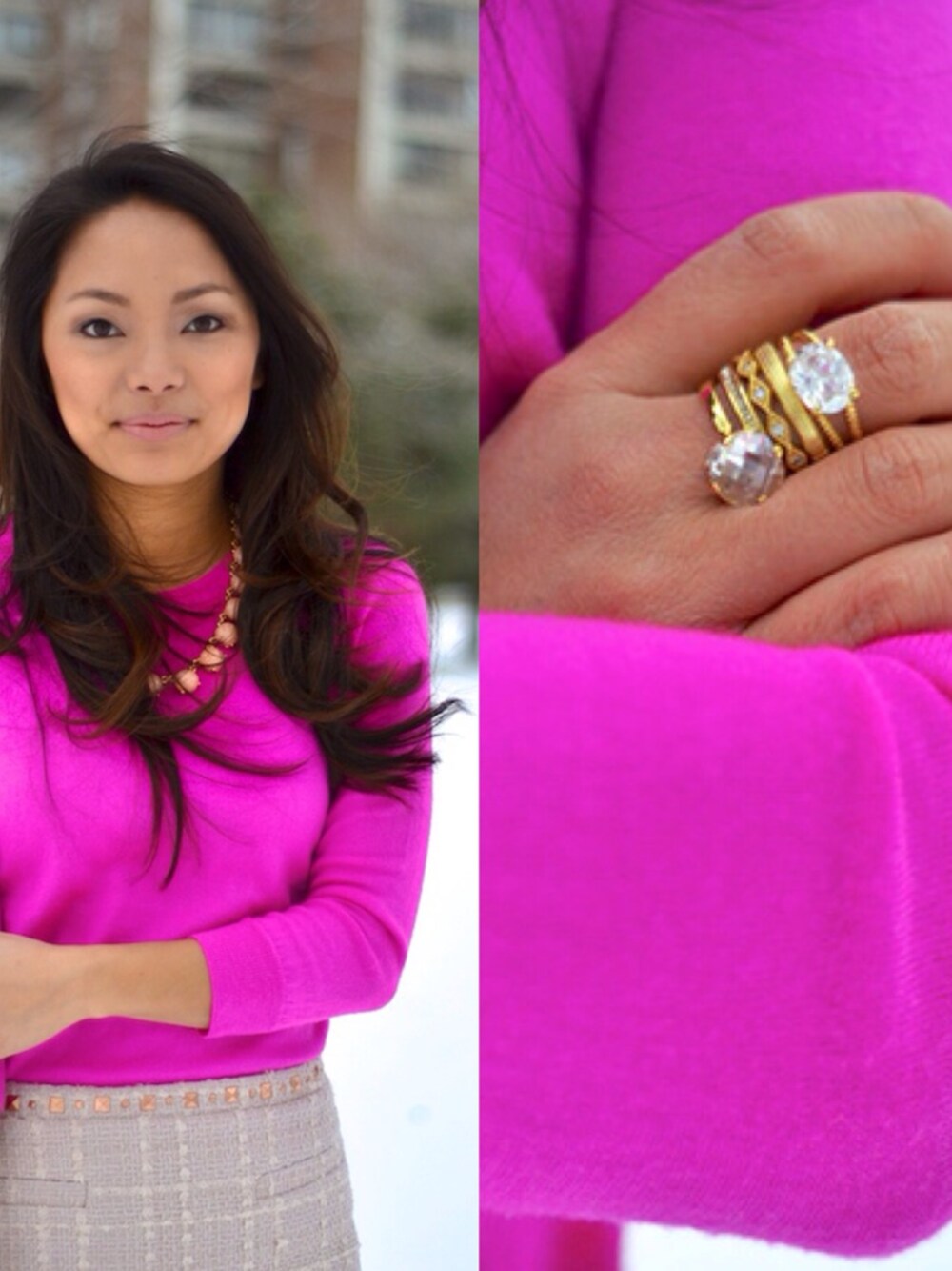 「Crew-neck、FOREVER 21、J.CREW、nails、necklace、Nordstrom、OPI、RING、skirt、sweater」｜Christine Petricさん（レディース）の冬コーディネートの1枚目の写真