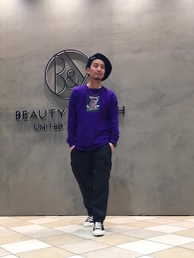 「FLAGSTUFF（フラグスタフ）のアイテム（ハンチング/ベレー帽）」を使った、Shougo Nakamuraさん（メンズ・167cm）の春コーディネート