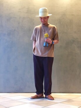 「BEAUTY&YOUTH UNITED ARROWS（ビューティーアンドユースユナイテッドアローズ）の【別注】＜GRILLO＞ペーパーラウンドハット（ハット、ベージュ系）」を使った、Shougo Nakamuraさん（メンズ・167cm）の春コーディネート