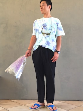 「BEAUTY&YOUTH UNITED ARROWS（ビューティーアンドユースユナイテッドアローズ）のBY タイダイ ワイドフォルム Tシャツ（Tシャツ/カットソー、グリーン系）」を使った、Shougo Nakamuraさん（メンズ・167cm）の夏コーディネート