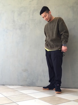 「BEAUTY&YOUTH UNITED ARROWS（ビューティーアンドユースユナイテッドアローズ）のBY ウォッシャブル ボア スウェット（スウェット、グリーン系）」を使った、Shougo Nakamuraさん（メンズ・167cm）の秋コーディネート