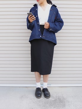 「スカラップ」｜「アイテム（デニムジャケット）」を使った、ｶﾉﾁｬﾝさん（レディース・164cm）の春コーディネート