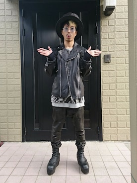 「ストローハット」｜「アイテム（ジャケット/アウター）」を使った、Royさん（メンズ・162cm）の冬コーディネート
