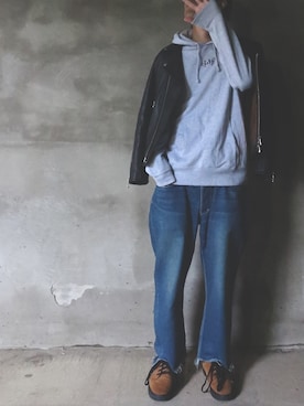 「MR.OLIVE（ミスターオリーブ）のアイテム（ライダースジャケット）」を使った、night deerさん（メンズ・179cm）の秋コーディネート