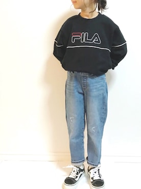 「FILA（フィラ）のアイテム（スウェット）」を使った、kannn さん（キッズ・120cm）の秋コーディネート