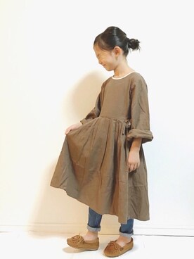 「アイテム（モカシン/デッキシューズ）」を使った、kannn さん（キッズ・120cm）の秋コーディネート