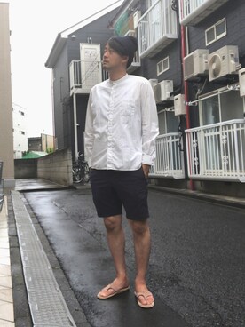 「アイテム（ニットキャップ/ビーニー、ブルー系）」を使った、tani4さん（メンズ・183cm）の夏コーディネート