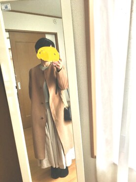 「アイテム（ノーカラーコート、ベージュ系）」を使った、pamさん（レディース・150cm）の秋コーディネート