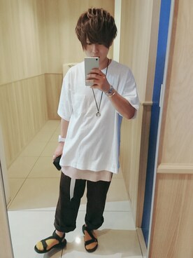 「WEGO（ウィゴー）のWEGO/スラブワッフルラウンドロングタンクトップ（タンクトップ）」を使った、たろ🐶さん（メンズ・163cm）の夏コーディネート