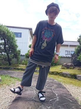「SEVENDAYS=SUNDAY（セブンデイズサンデイ）のアイテム（ハンチング/ベレー帽）」を使った、たろ🐶さん（メンズ・163cm）の夏コーディネート