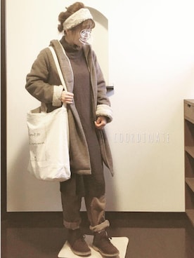 「ゆるカジ」｜「アイテム（ダッフルコート）」を使った、sHimA*kOさん（レディース・153cm）の冬コーディネート