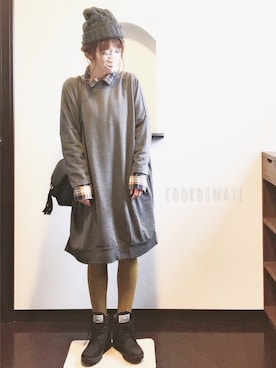 「ゆるカジ」｜「アイテム（ワンピース/ドレス）」を使った、sHimA*kOさん（レディース・153cm）の冬コーディネート