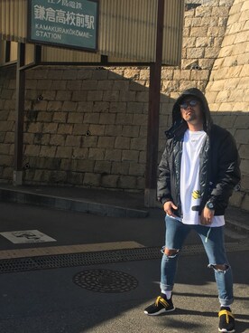 「OFF-WHITE」｜「アイテム（ダウンジャケット/コート）」を使った、A-MASTERさん（メンズ・170cm）の冬コーディネート