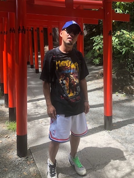 「Mitchell&Ness（ミッチェル&ネス）のアイテム（パンツ）」を使った、A-MASTERさん（メンズ・170cm）の夏コーディネート