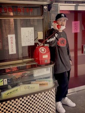 「DRKSHDW by RICK OWENS（ダークシャドウ バイ リックオウエンス）のアイテム（スウェットパンツ）」を使った、A-MASTERさん（メンズ・170cm）の秋コーディネート