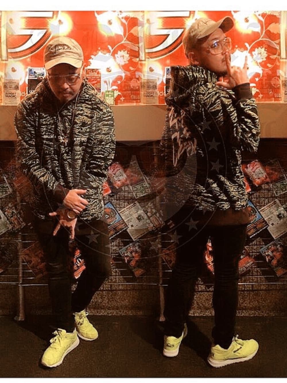 「キャップ、ストリート、大阪、camo、ダンサー、GIMME FIVE」｜「Gimme FiveのGIMME FIVE 5C HOOD SWEAT SHIRTS（Tiger camo）（パーカー、その他）」を使った、gimmefiveさん（メンズ・175cm）の冬コーディネートの1枚目の写真