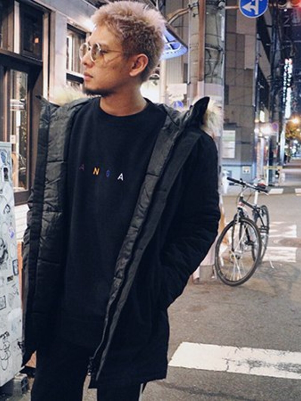 「N3-B、GIMME FIVE、anga」｜「Anga N3B NYLON JACKET（BLACK）（ミリタリージャケット、ブラック系）」を使った、gimmefiveさん（メンズ・180cm）の冬コーディネートの1枚目の写真