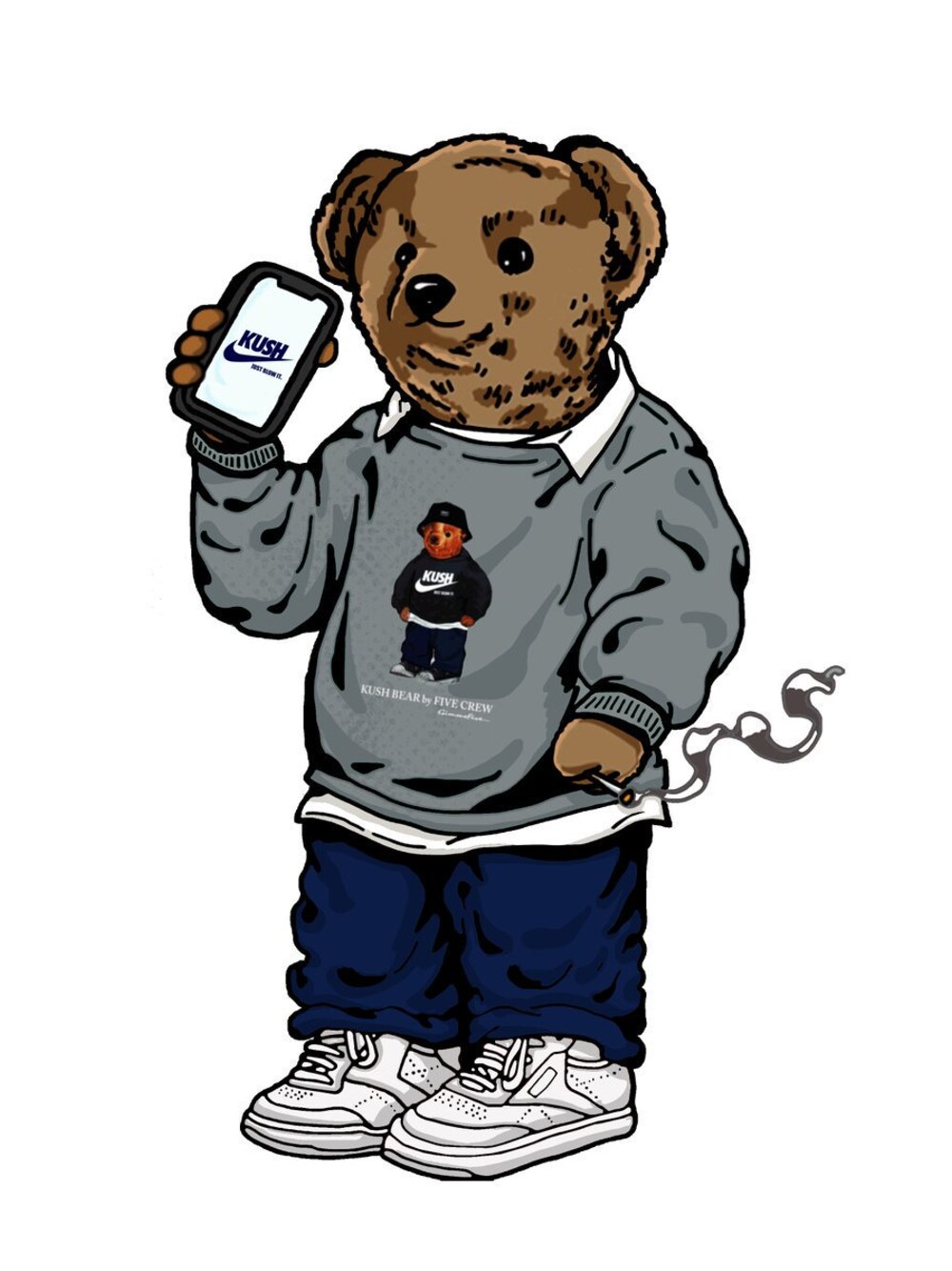 「hoodie、GIMME FIVE、kush、KUSH BEAR」｜「GIMME FIVE NEW BEAR HOOD（パーカー、ブラック系）」を使った、gimmefiveさん（メンズ・160cm）の冬コーディネートの1枚目の写真