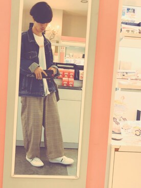 「LIDNM（リドム）のアイテム（Tシャツ/カットソー、ホワイト系）」を使った、よんたさん（メンズ・168cm）の秋コーディネート