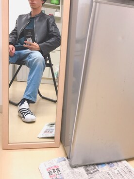 「LIDNM（リドム）のLIDnM/リドム/ラムレザーシングルライダース（ライダースジャケット、ブラック系）」を使った、よんたさん（メンズ・168cm）の秋コーディネート