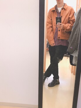 「LIDNM（リドム）のLIDnM/リドム/ガーメントダイカバーオール(L18SS-100)（カバーオール、イエロー系）」を使った、よんたさん（メンズ・168cm）の秋コーディネート