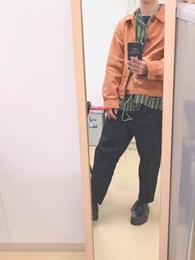 「LIDNM（リドム）のLIDnM/リドム/ガーメントダイカバーオール(L18SS-100)（カバーオール、イエロー系）」を使った、よんたさん（メンズ・168cm）の秋コーディネート