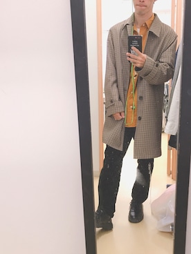 「GU（ジーユー）のアイテム（ステンカラーコート、その他）」を使った、よんたさん（メンズ・168cm）の秋コーディネート